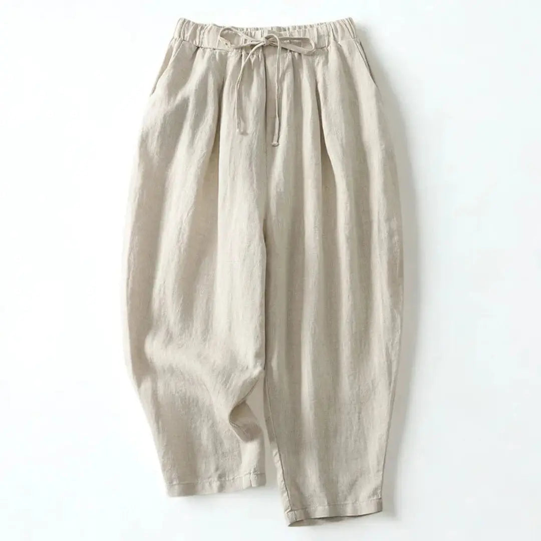 Leinenhose Damen – Weites Bein, Kordelzug & knöchellang