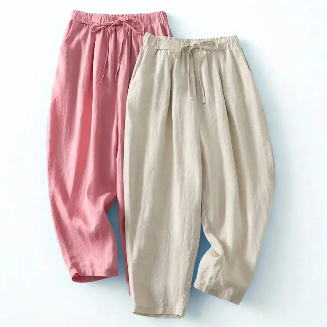 Leinenhose Damen – Weites Bein, Kordelzug & knöchellang