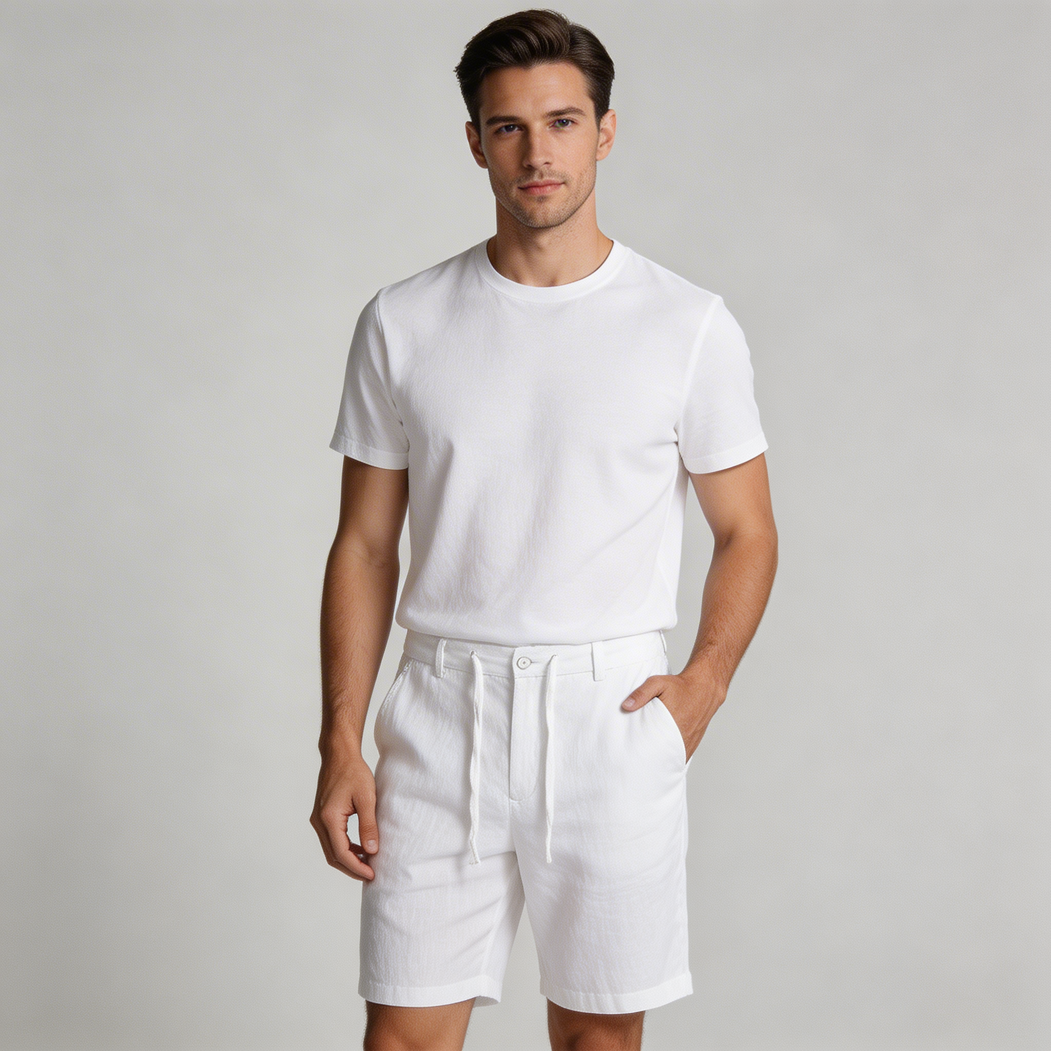 Leinenshorts Herren – Lockerer Schnitt mit Kordelbund & Knopf