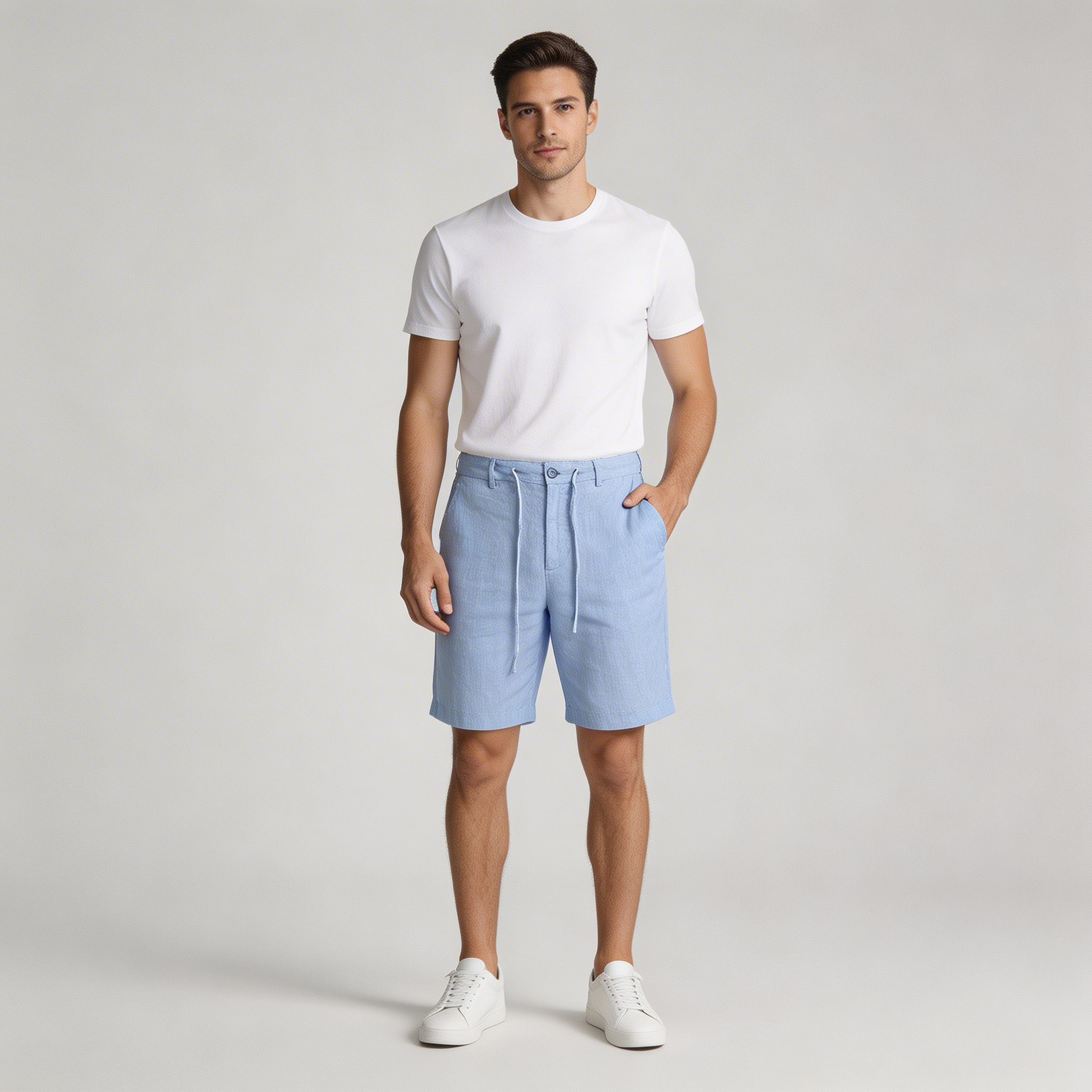 Leinenshorts Herren – Lockerer Schnitt mit Kordelbund & Knopf