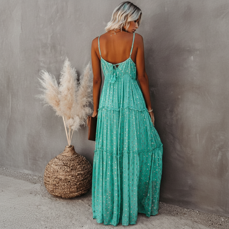 Maxikleid Damen Ärmellos Gerader Schnitt Sommer Stil