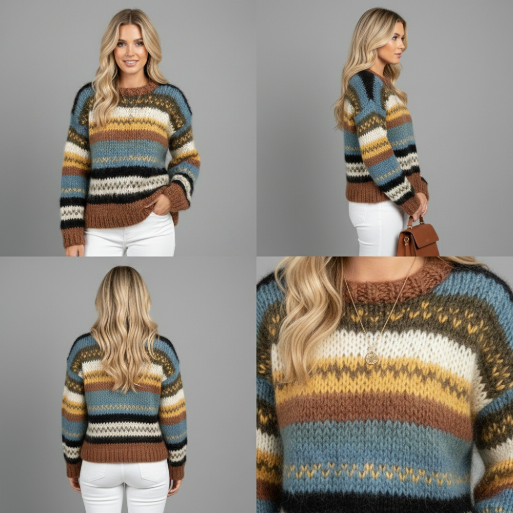 Pullover Damen Weiter Lockerer Schnitt Strickdesign