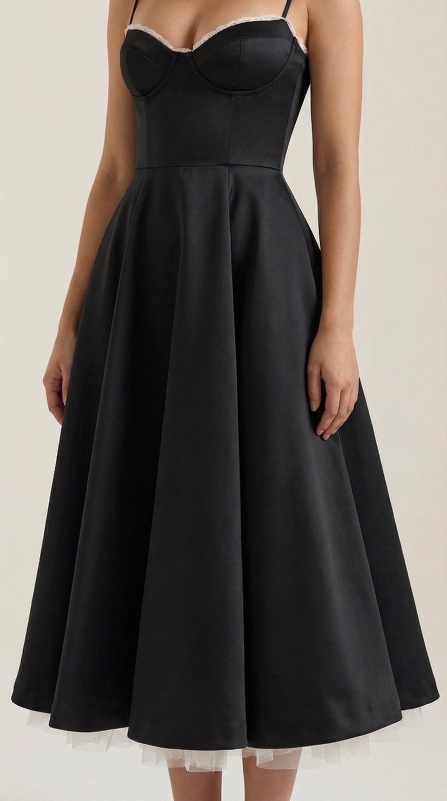 Midikleid Damen Herz-Ausschnitt Spaghettitraeger Anliegendes Oberteil