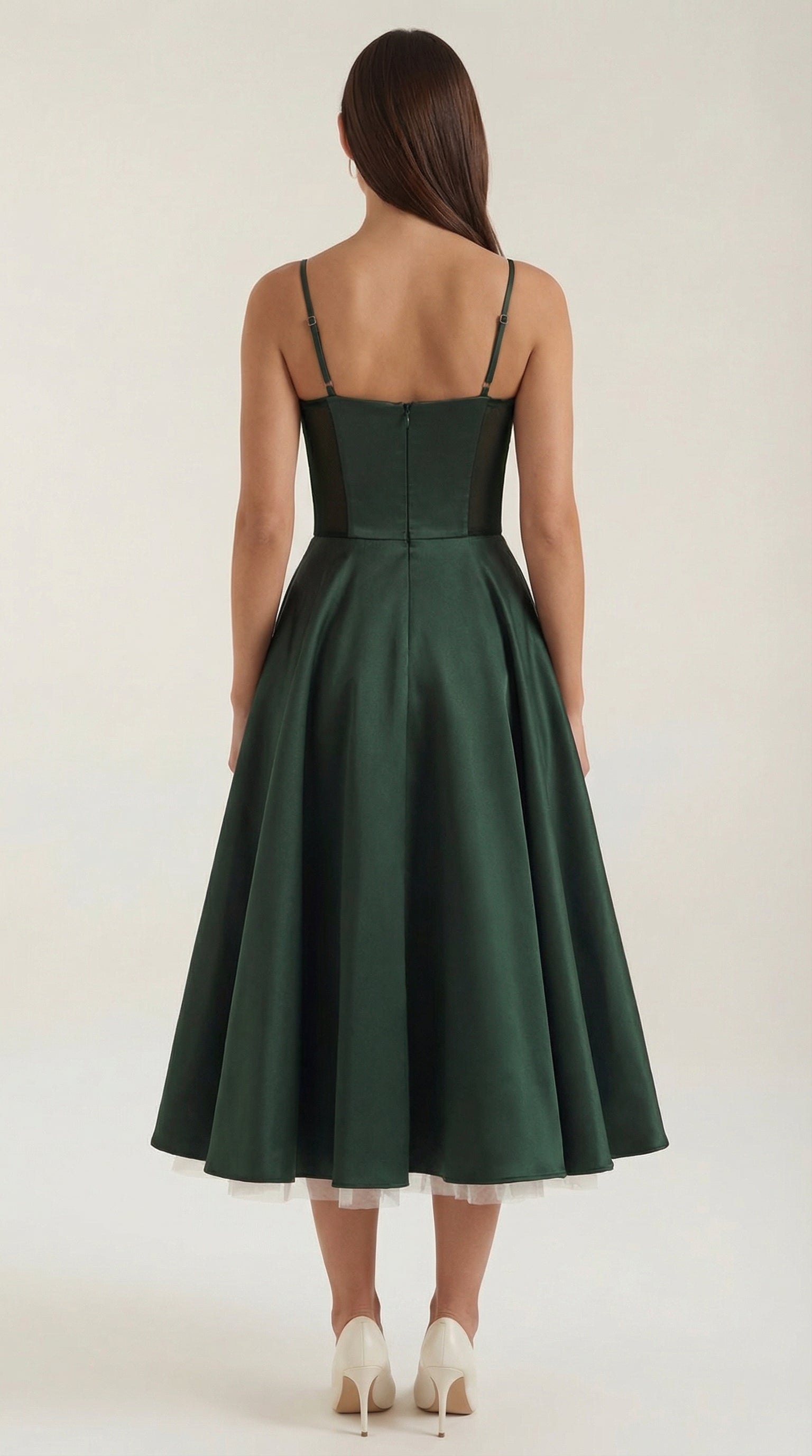 Midikleid Damen Herz-Ausschnitt Spaghettitraeger Anliegendes Oberteil