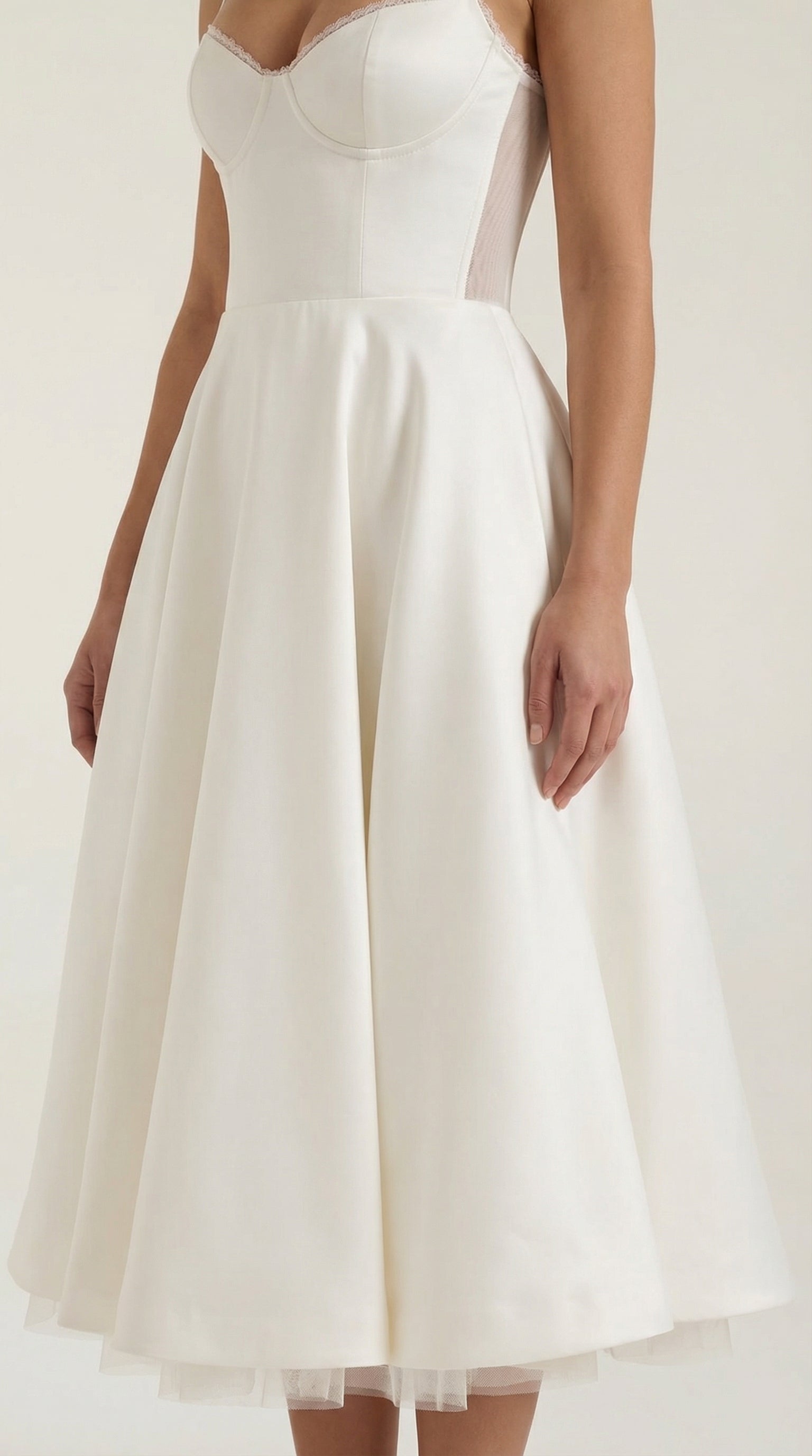 Midikleid Damen Herz-Ausschnitt Spaghettitraeger Anliegendes Oberteil