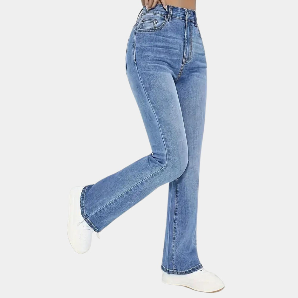 Schlagjeans Damen Hoher Bund Ausgestellt