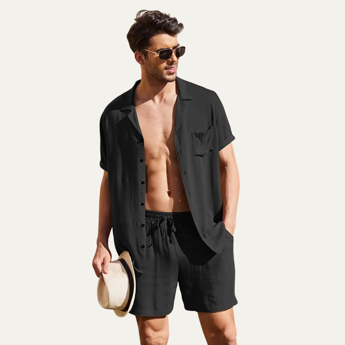 Set Herren Hemd Shorts Locker Kurzarm Knopfleiste