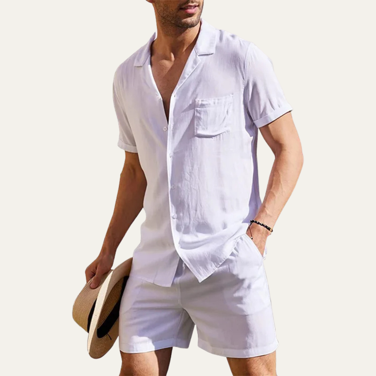 Set Herren Hemd Shorts Locker Kurzarm Knopfleiste