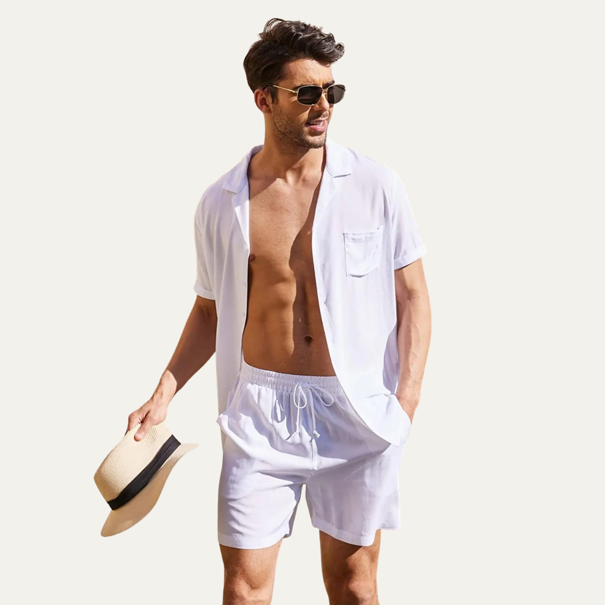 Set Herren Hemd Shorts Locker Kurzarm Knopfleiste