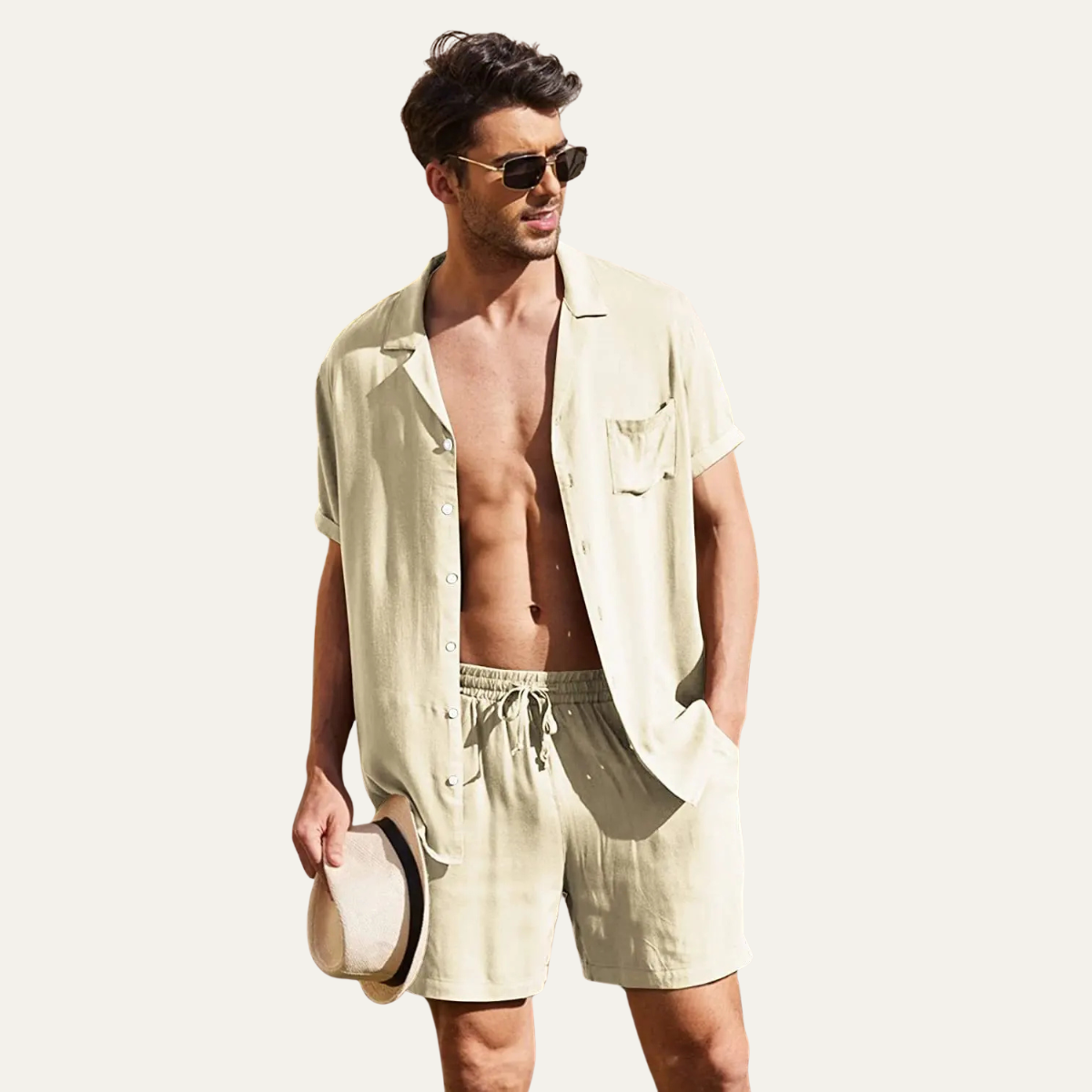 Set Herren Hemd Shorts Locker Kurzarm Knopfleiste