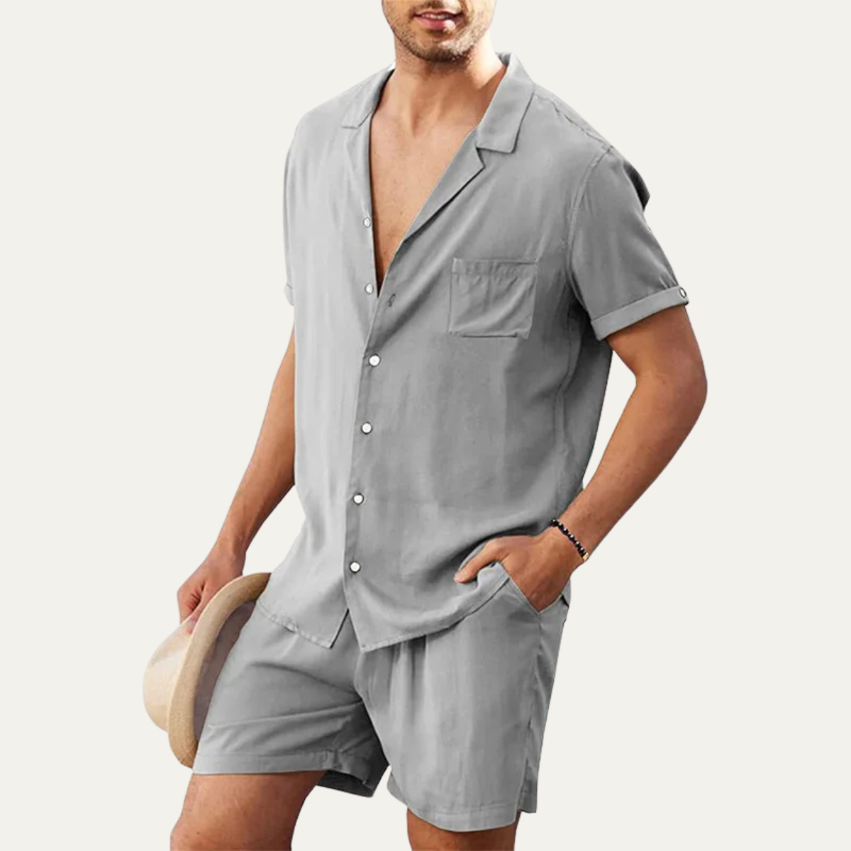 Set Herren Hemd Shorts Locker Kurzarm Knopfleiste
