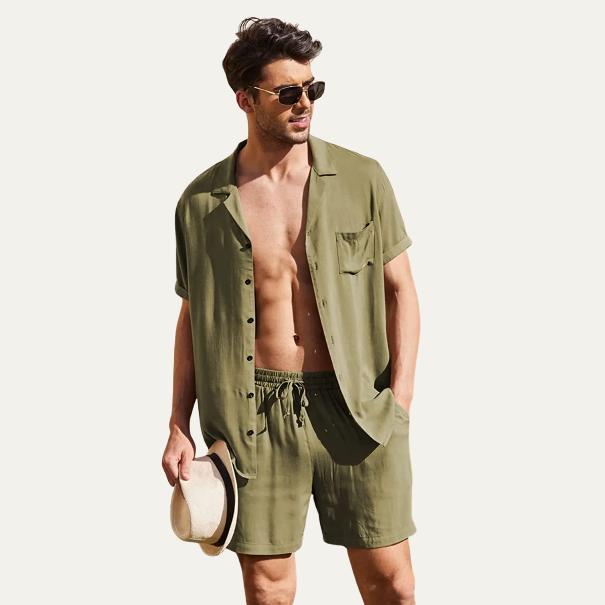Set Herren Hemd Shorts Locker Kurzarm Knopfleiste