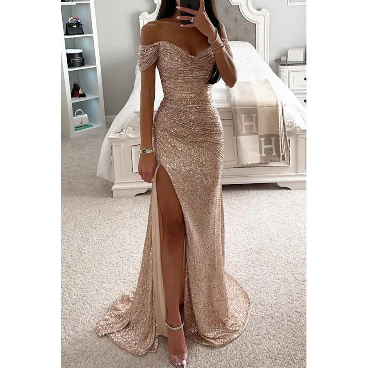 Abendkleid Damen Bodenlang mit eleganten Strassverzierungen