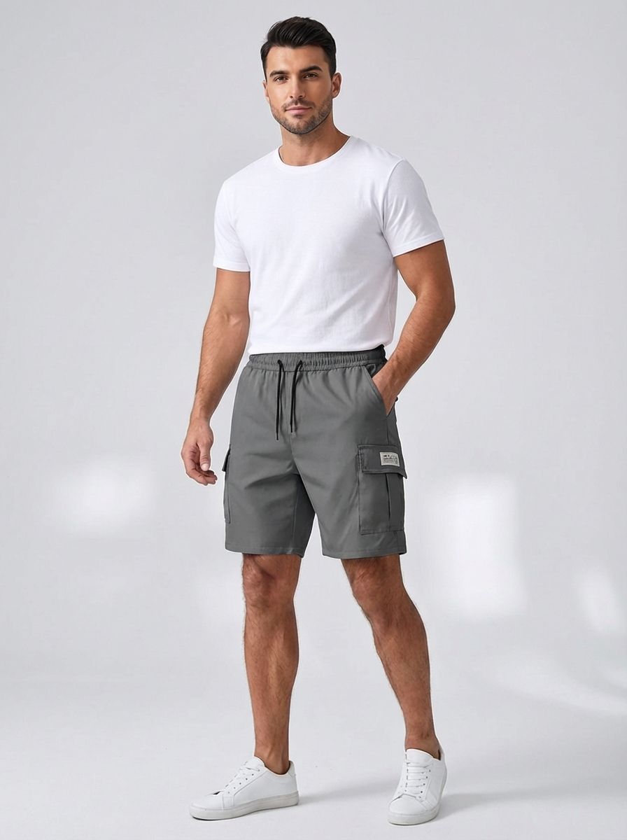 Cargoshorts Herren Lockerer Schnitt Kordelbund knielang