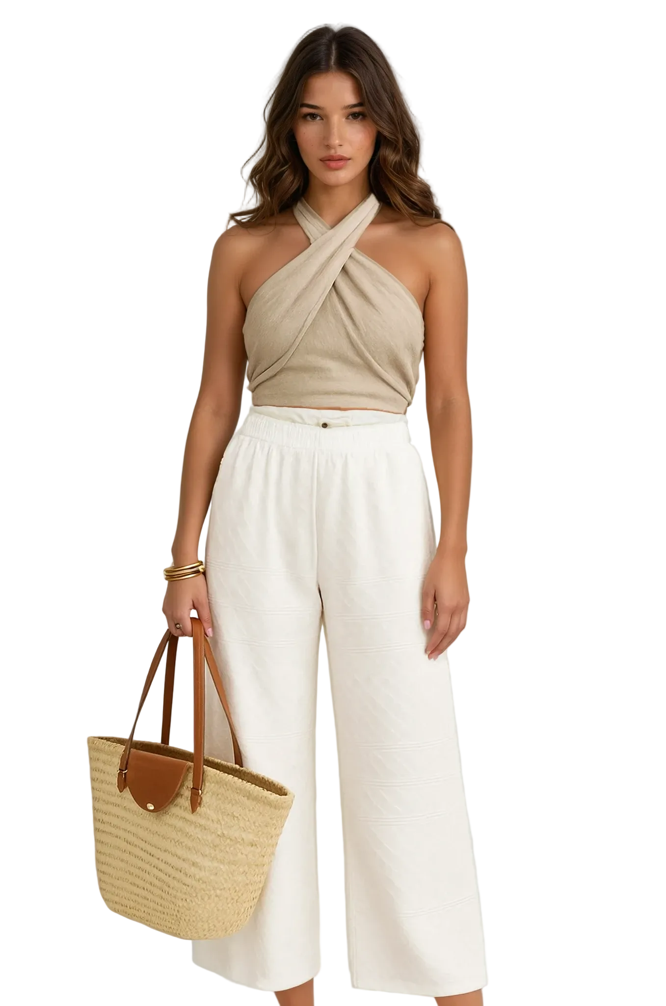 Damen Crop Top Halterneck Ueberkreuzte Vorderseite Offener Ruecken
