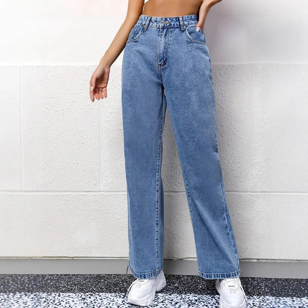 Damen Jeans Hohe Taille Gerades Bein