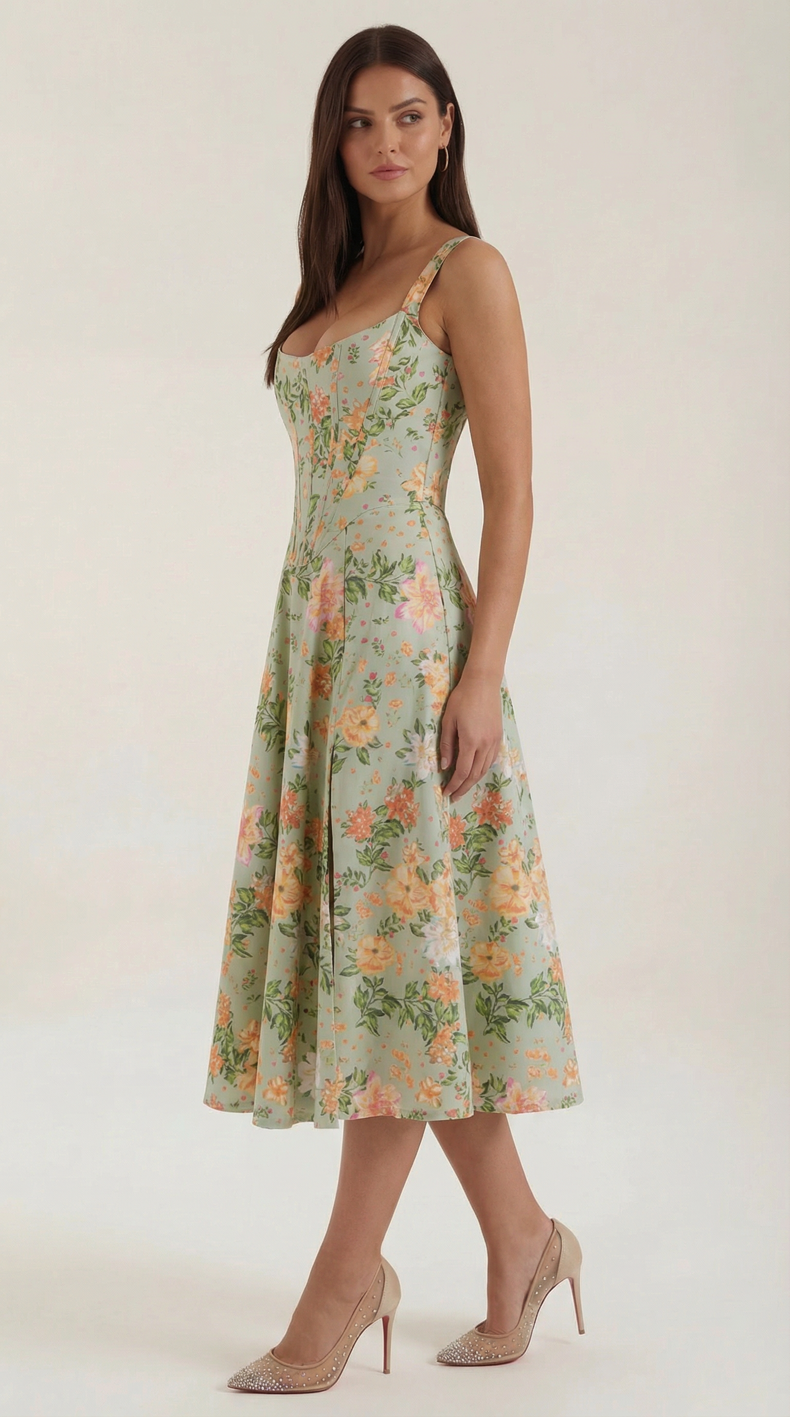 Damen Midikleid Herzausschnitt A-Linie Schnitt