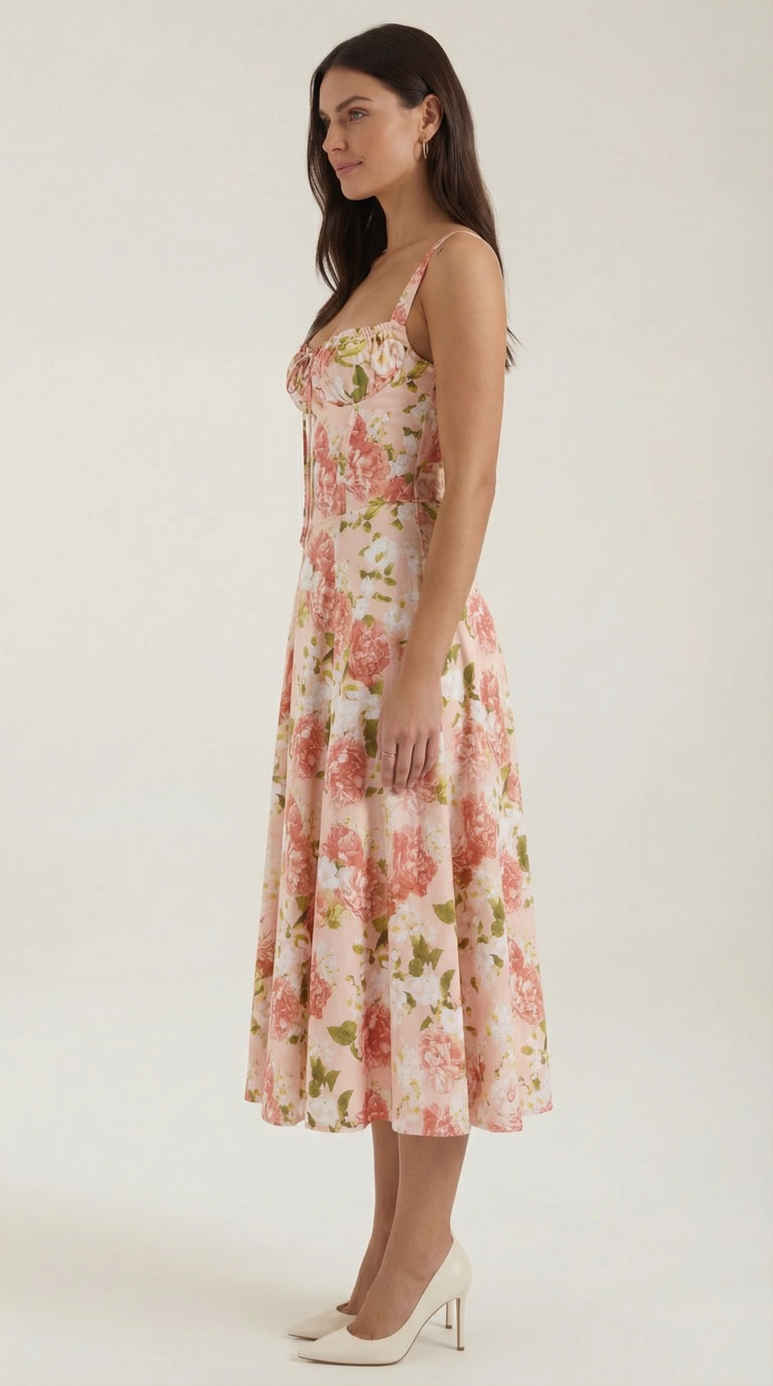 Damen Midikleid Herzförmiger Ausschnitt Schnürung