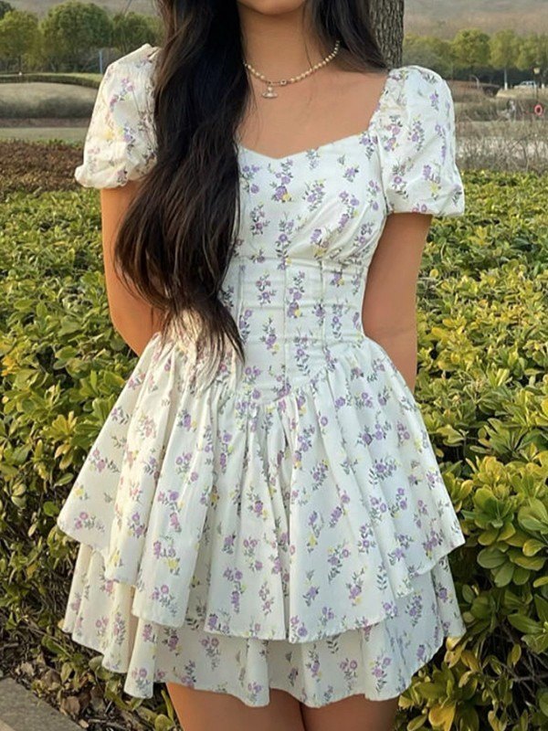 Damen Minikleid Herzförmiger Ausschnitt Femininer Stil