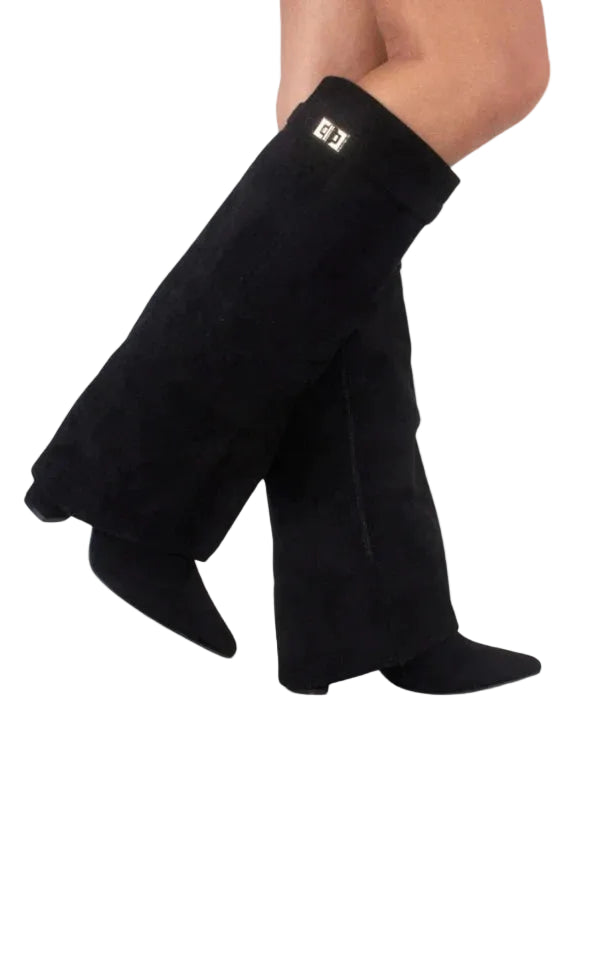 Damenstiefel Damen Veloursoptik mit goldfarbenen Akzenten