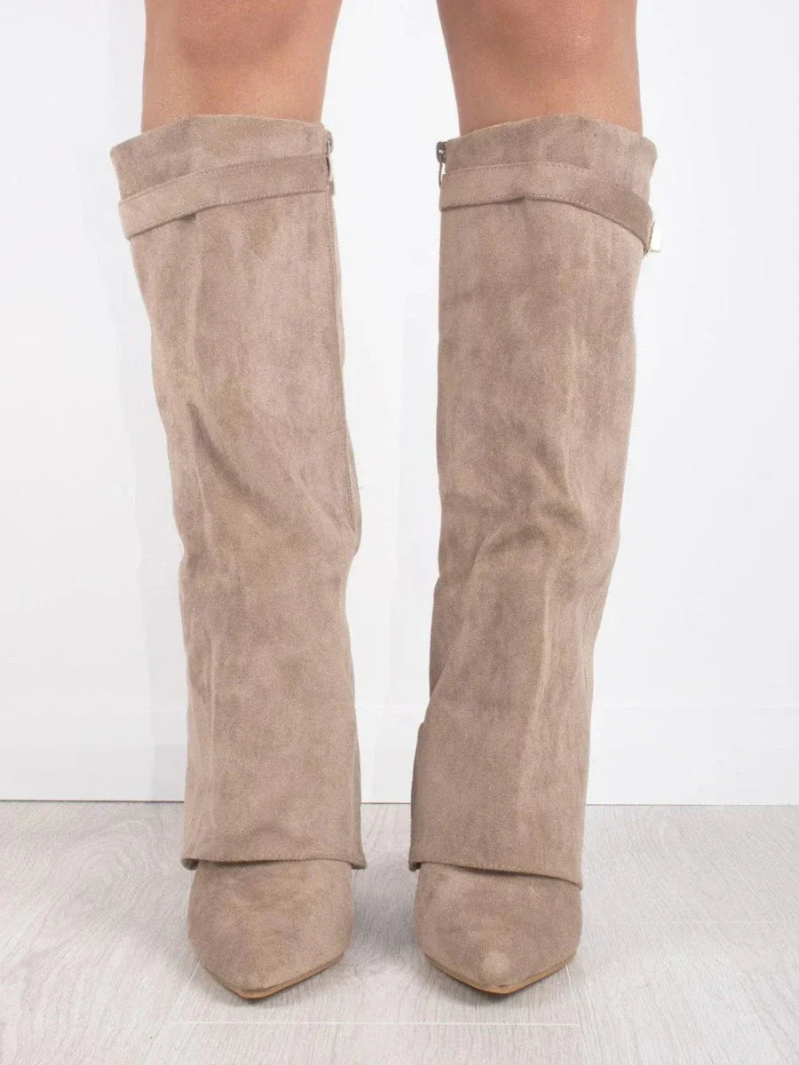 Damenstiefel Damen Veloursoptik mit goldfarbenen Akzenten