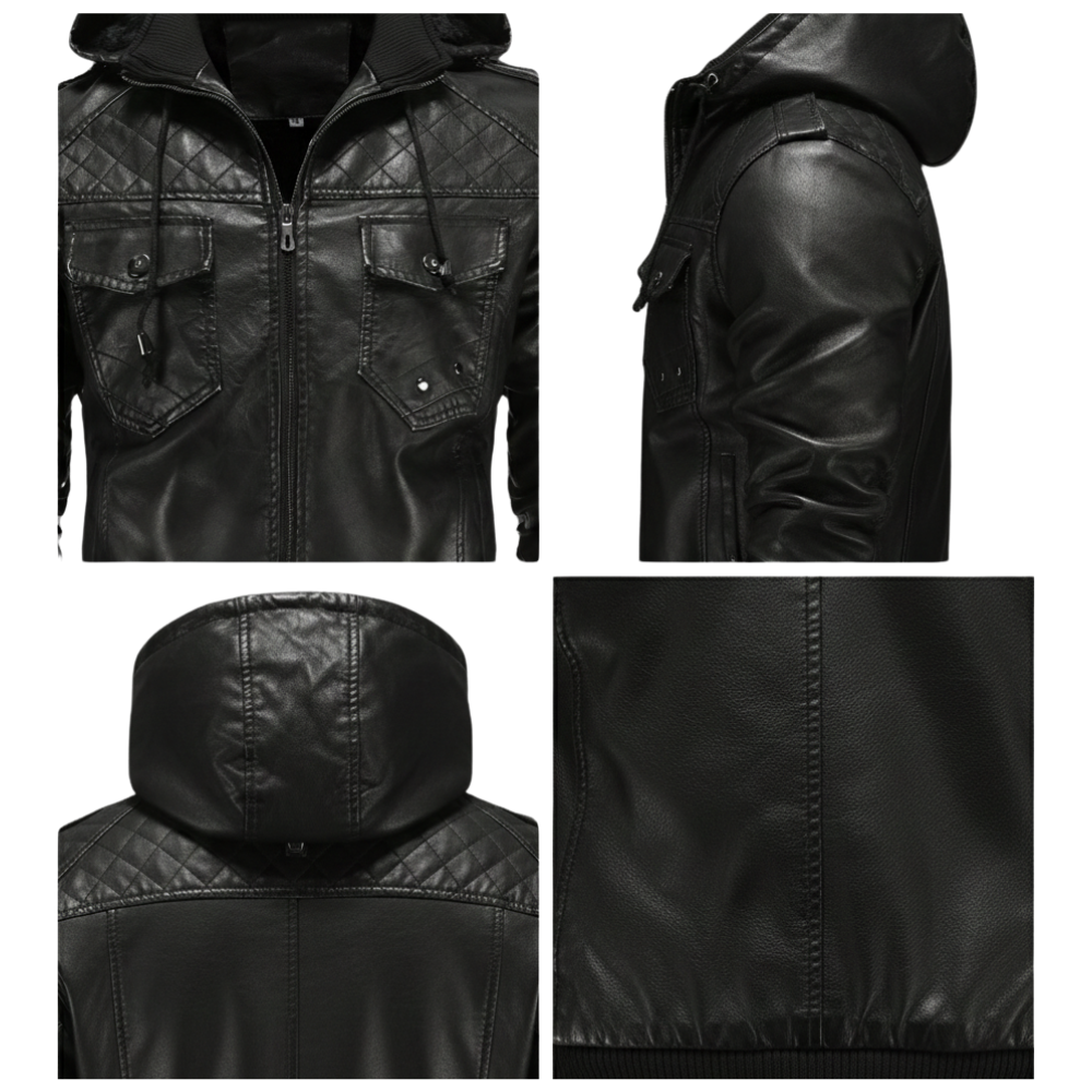 Herren Fliegerjacke Mit Kapuze Reißverschluss Steppschultern