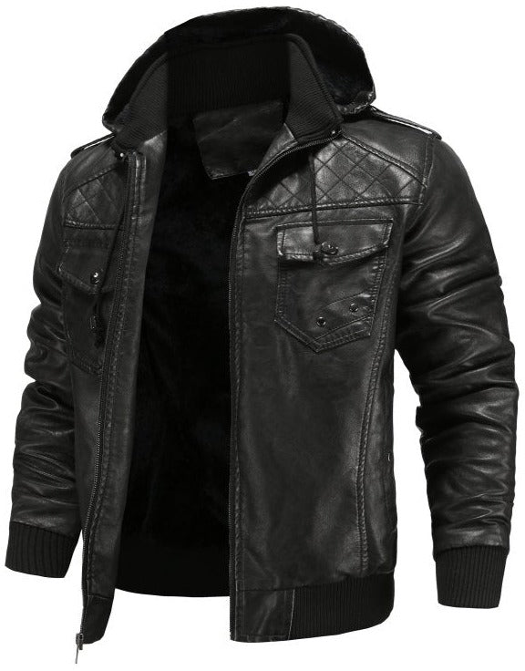 Herren Fliegerjacke Mit Kapuze Reißverschluss Steppschultern