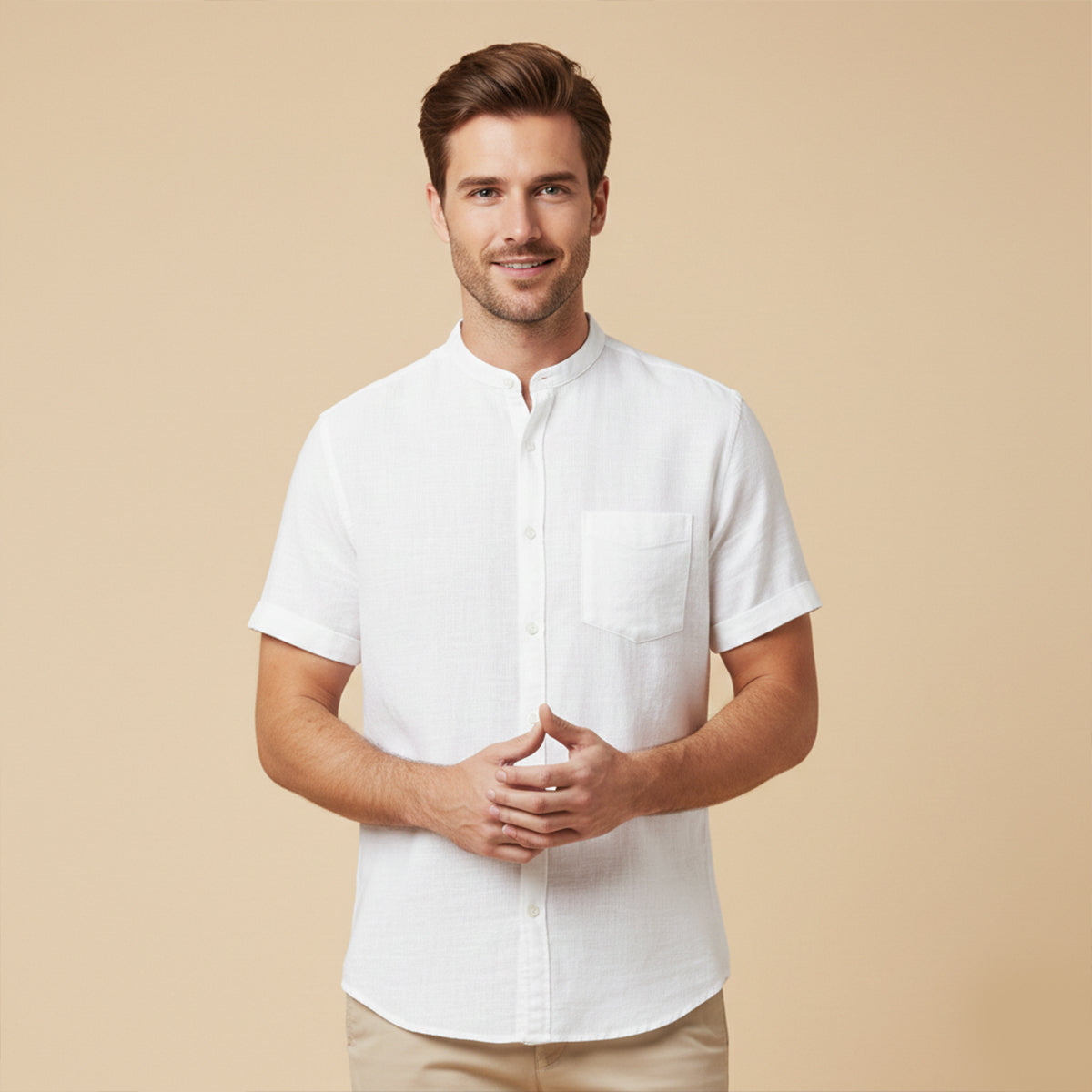 Herren Hemd Oversize Passform Kurzarm Knopfleiste
