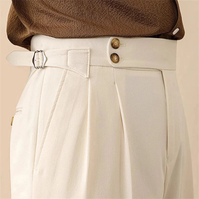 Hose Herren Hohe Taille Falten Schmaler Beinverlauf