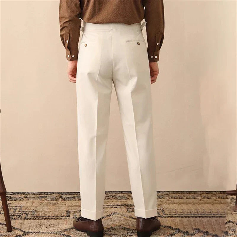Hose Herren Hohe Taille Falten Schmaler Beinverlauf
