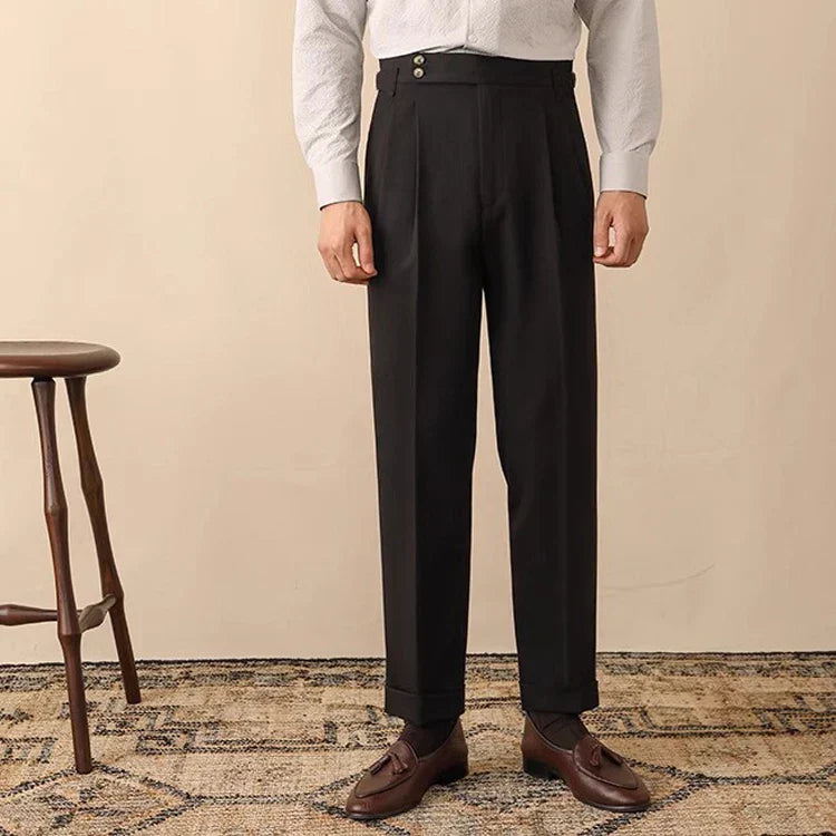 Hose Herren Hohe Taille Falten Schmaler Beinverlauf