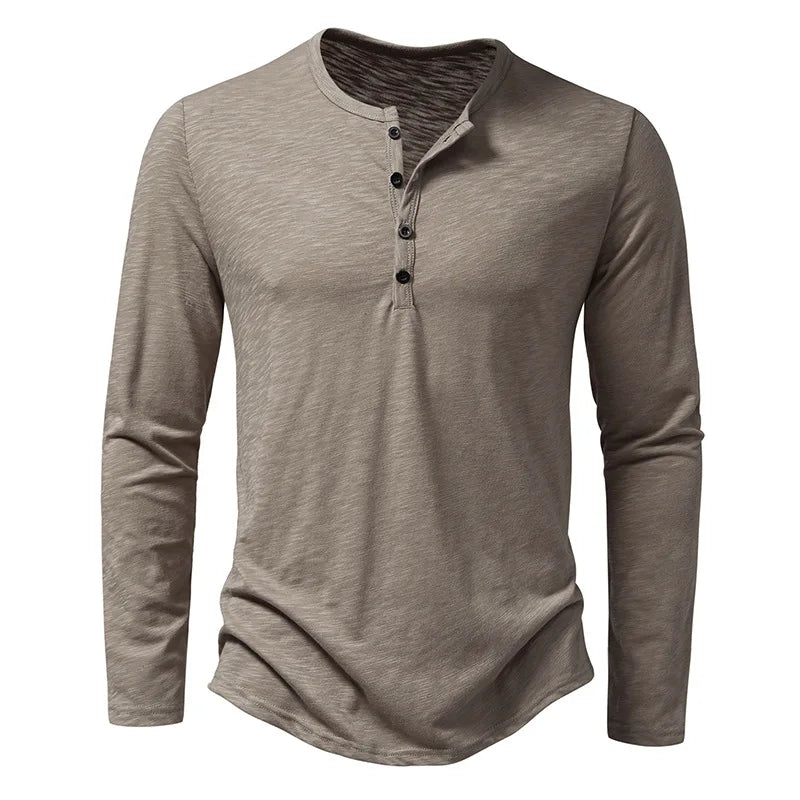 Herren Langarmshirt Mit Knopfleiste Rundhals