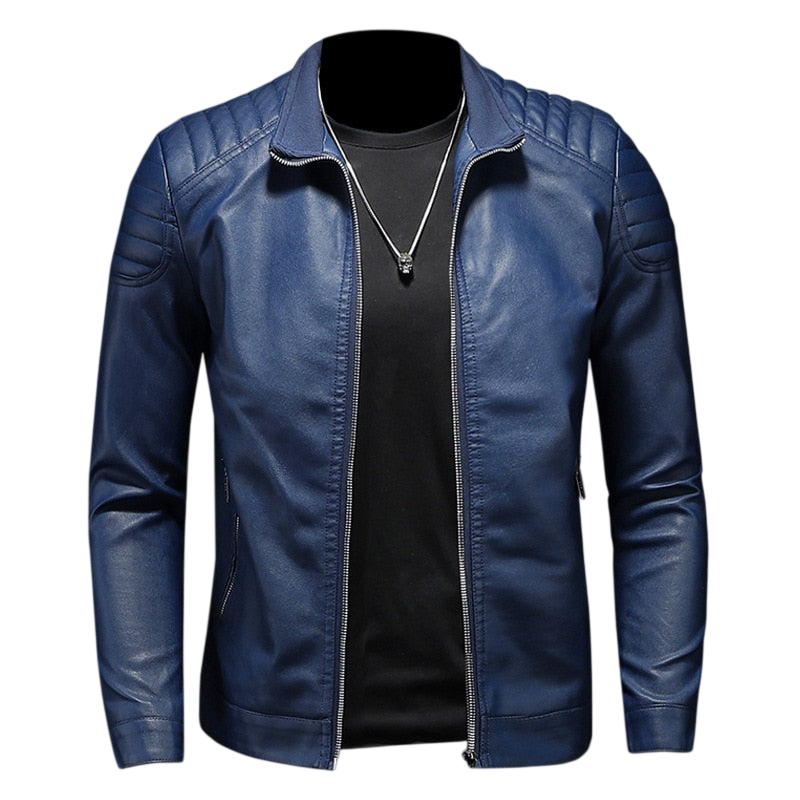 Herren Motorradjacke Schmale Form Mit Gesteppter Schulter Kragen