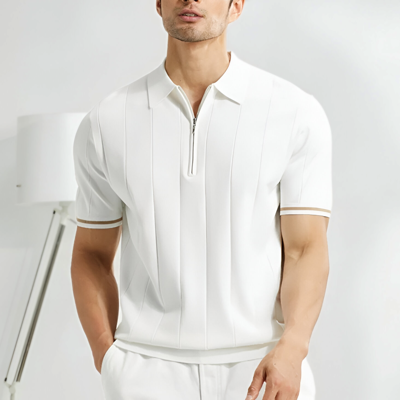 Herren Poloshirt Kurzarm Viertelreißverschluss vorn