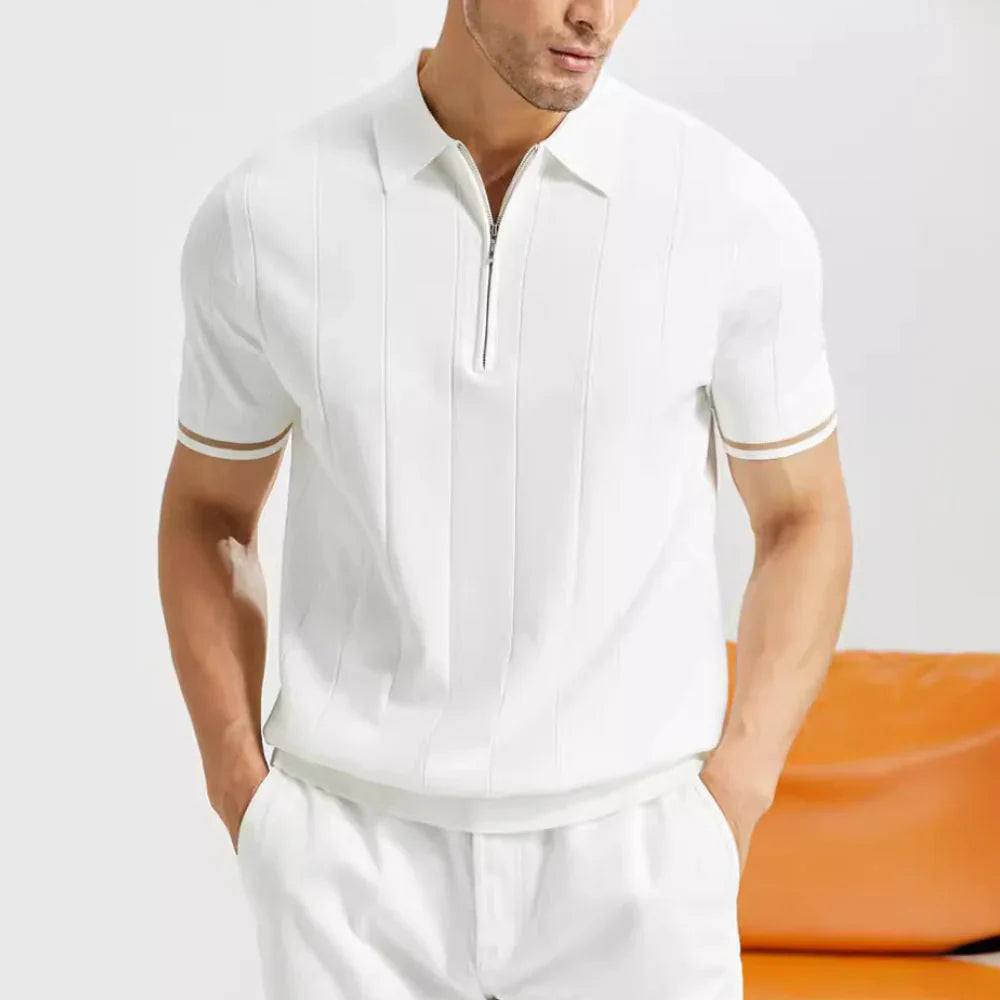 Herren Poloshirt Kurzarm Viertelreißverschluss vorn