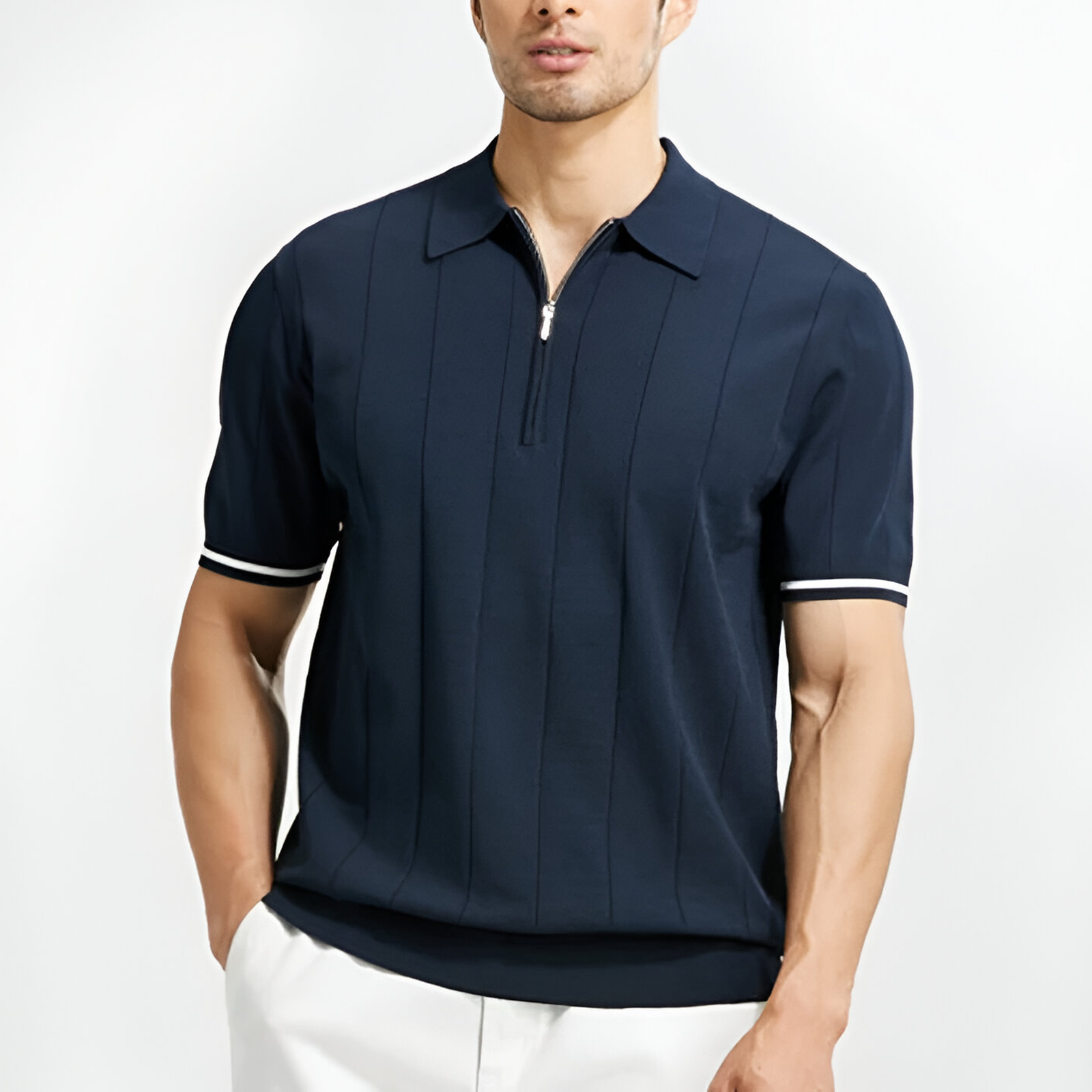 Herren Poloshirt Kurzarm Viertelreißverschluss vorn