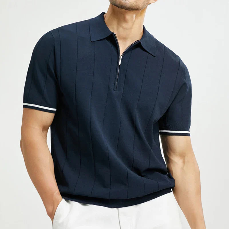 Herren Poloshirt Kurzarm Viertelreißverschluss vorn
