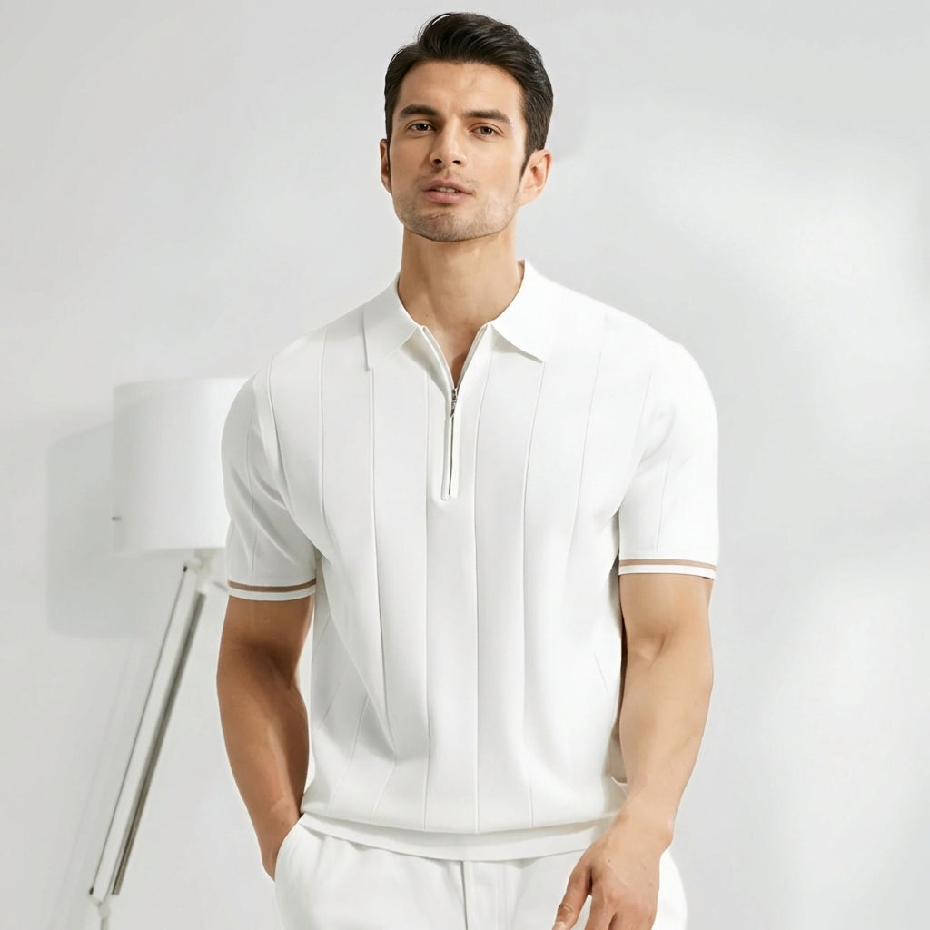 Herren Poloshirt Kurzarm Viertelreißverschluss vorn
