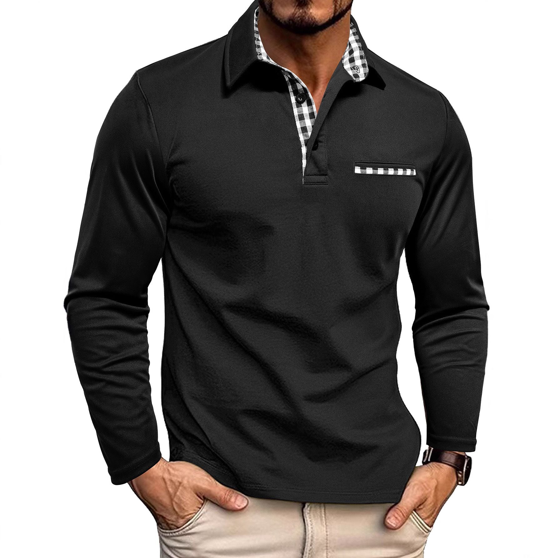 Herren Poloshirt Langarm mit Knopfleiste