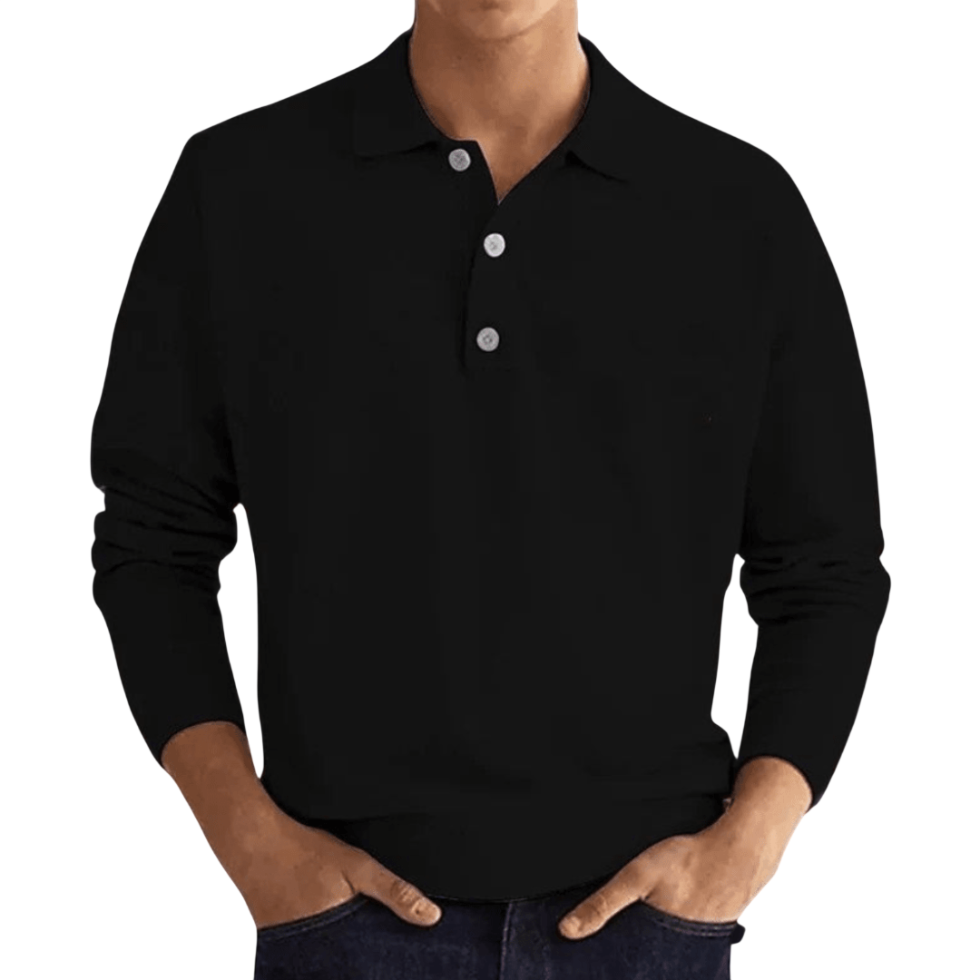 Herren Poloshirt Langarm Mit Knopfleiste