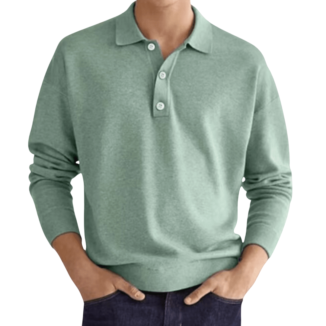 Herren Poloshirt Langarm Mit Knopfleiste