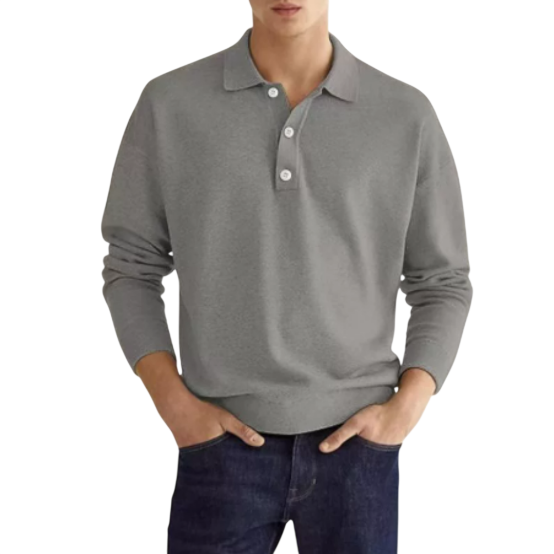 Herren Poloshirt Langarm Mit Knopfleiste