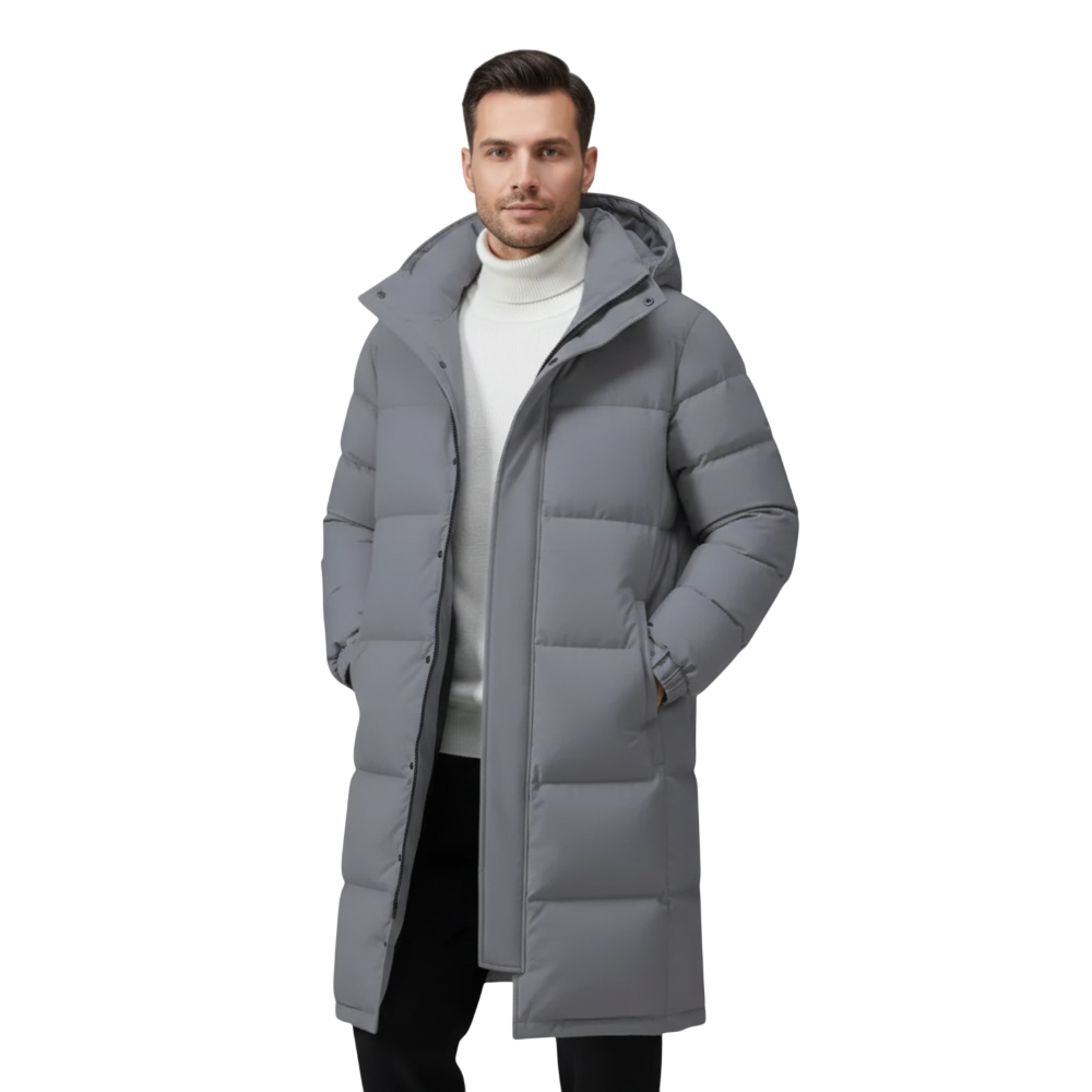 Steppjacke Herren Lang Knopfverschluss Kapuzendesign