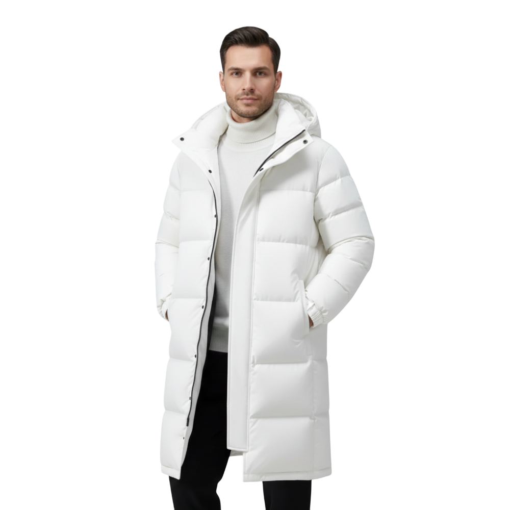 Steppjacke Herren Lang Knopfverschluss Kapuzendesign