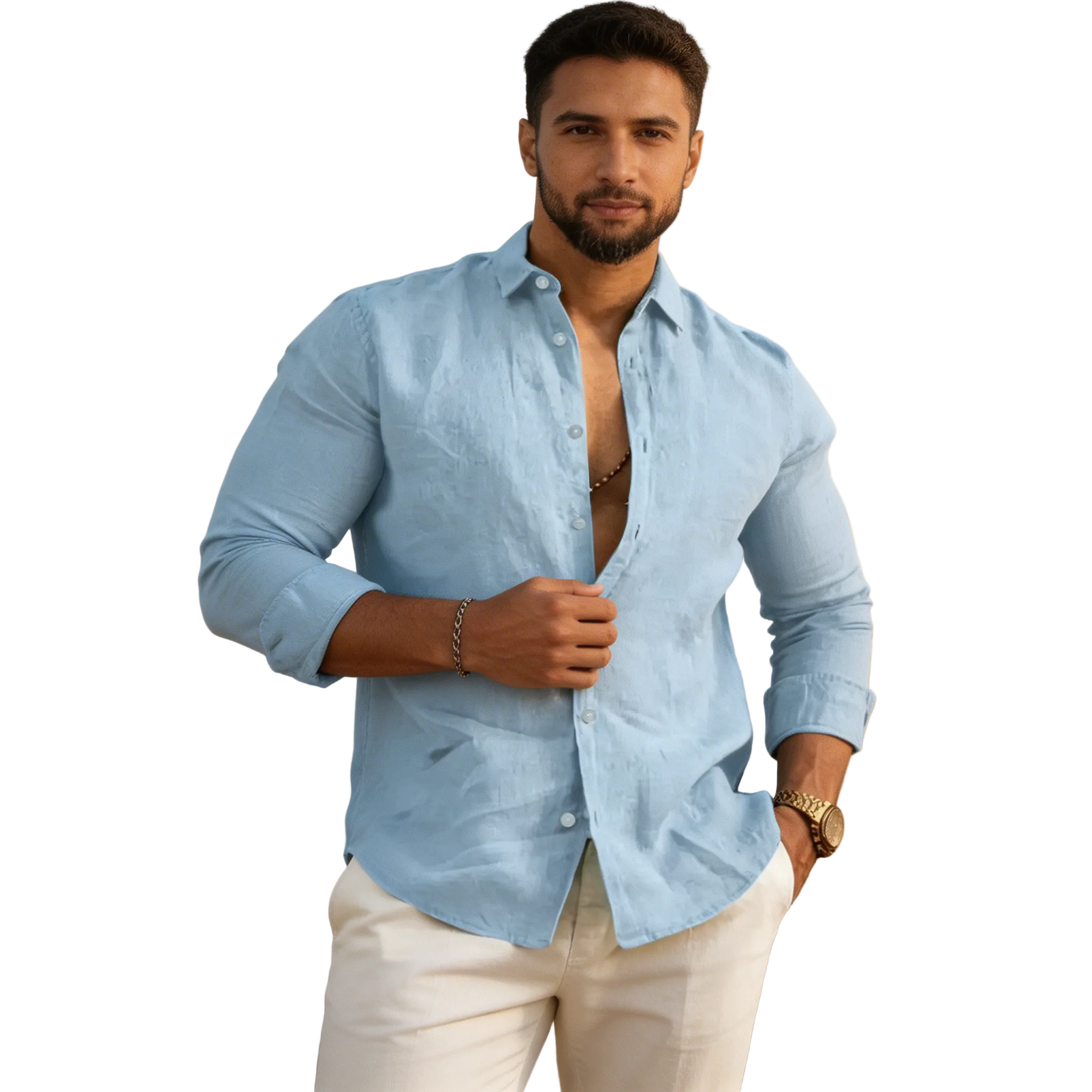 Leinen Hemd Herren Regular Fit Langarm Knopfleiste Kragen