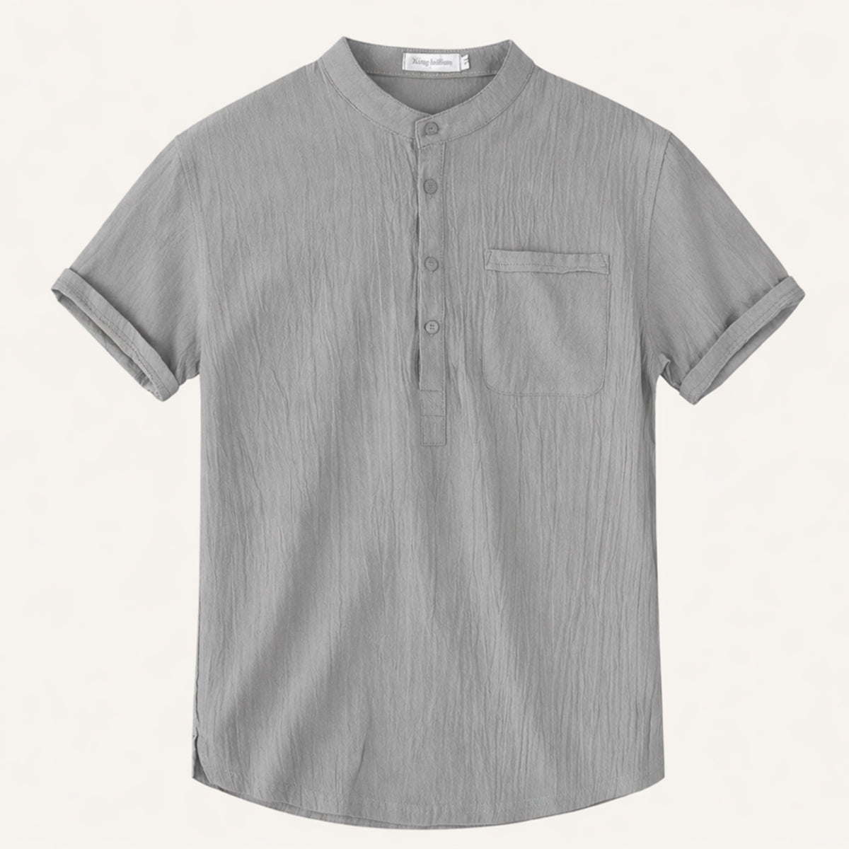Herren Henley Hemd Baumwolle Leinen Kurzarm Schnitt