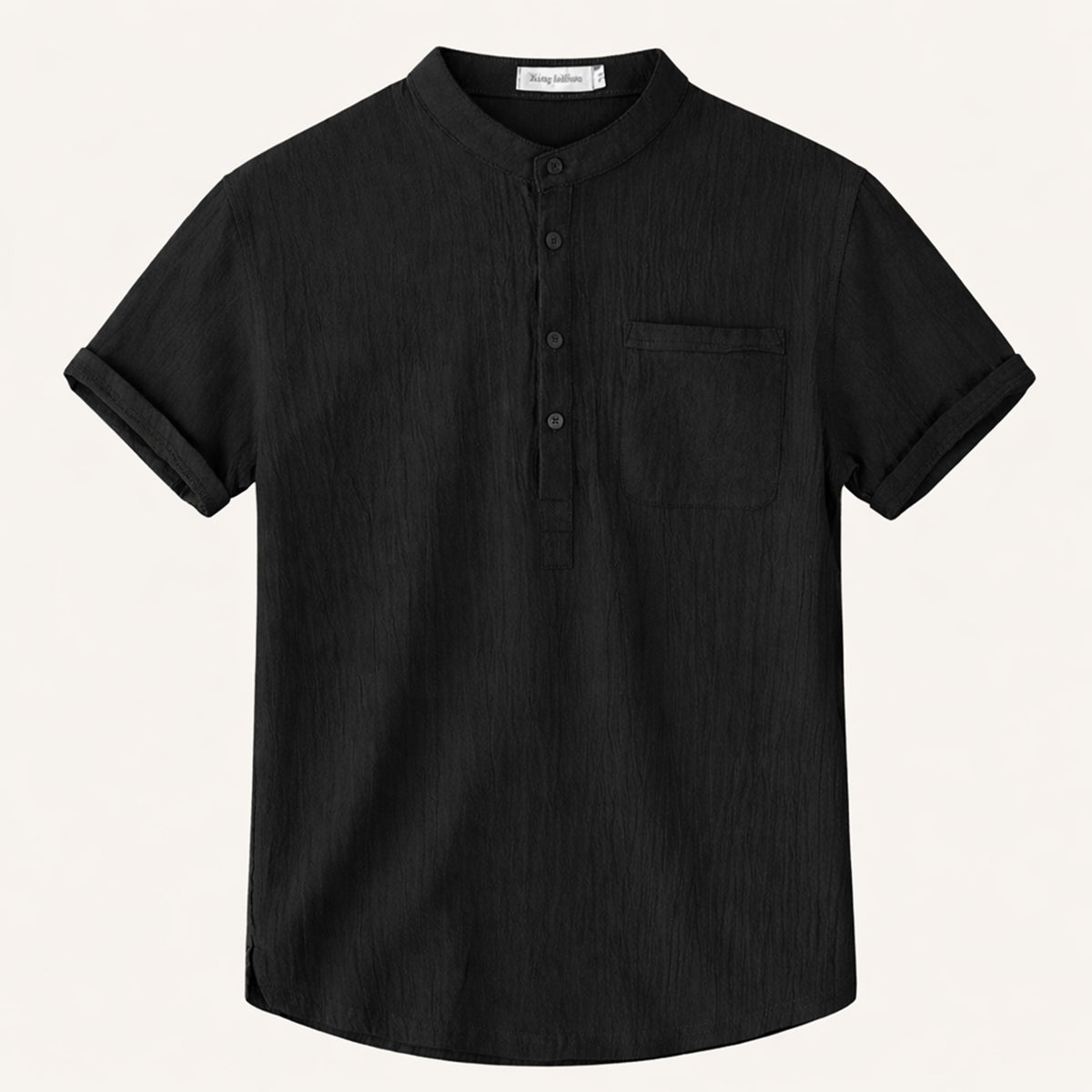 Herren Henley Hemd Baumwolle Leinen Kurzarm Schnitt