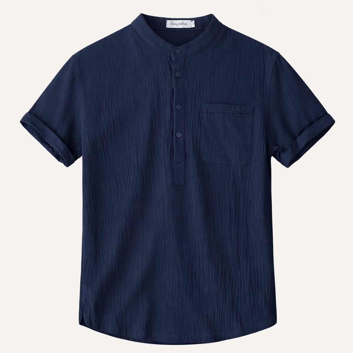 Herren Henley Hemd Baumwolle Leinen Kurzarm Schnitt