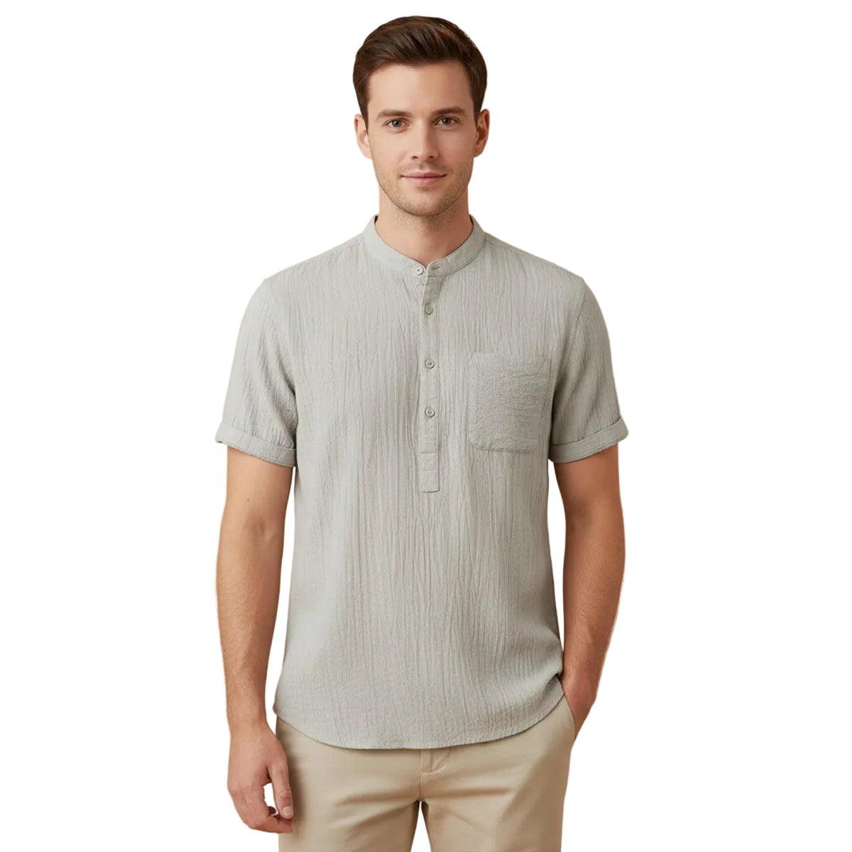 Herren Henley Hemd Baumwolle Leinen Kurzarm Schnitt