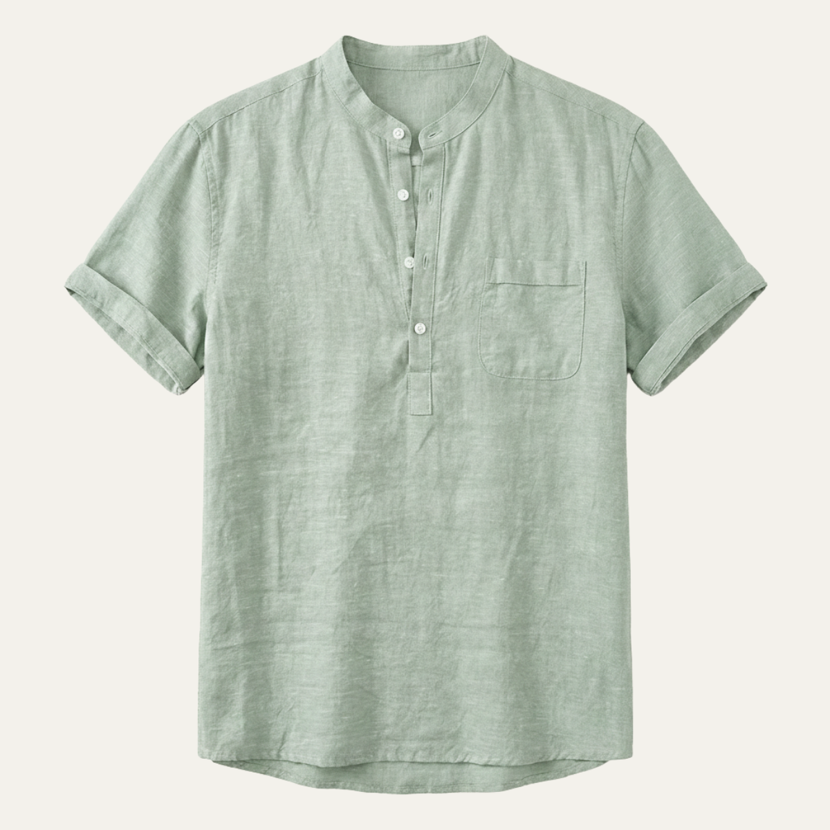 Leinen Henley Shirt Herren Kurzarm Lockere Passform Knopfleiste